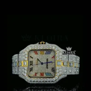 Rainbow Roman Numerals Yellow Dial Two Tone Moissanite Watch