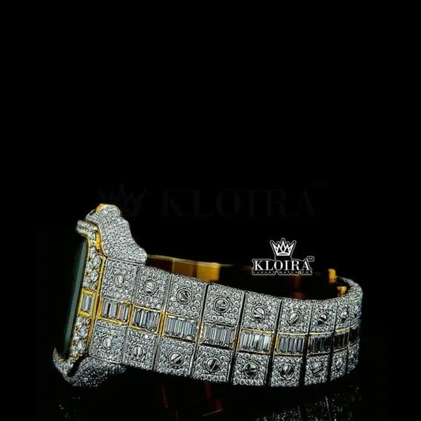 Rainbow Roman Numerals Yellow Dial Two Tone Moissanite Watch Left Side View