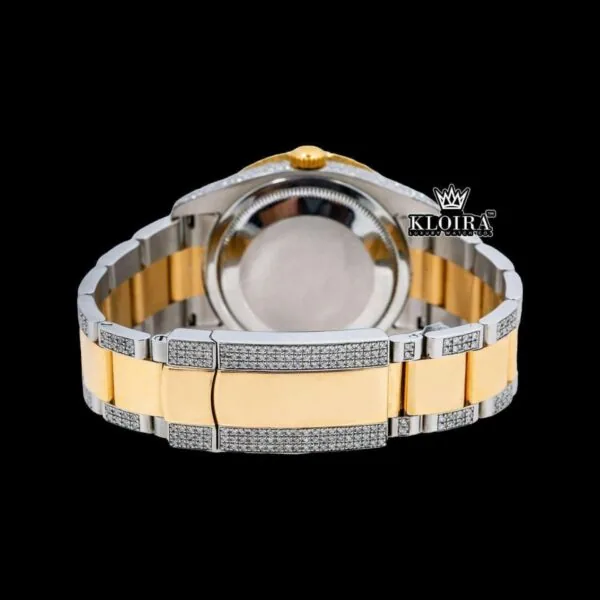 Rainbow Stick Markers Dial Two Tone Iced Out Moissanite Diamond Watch Caseback View