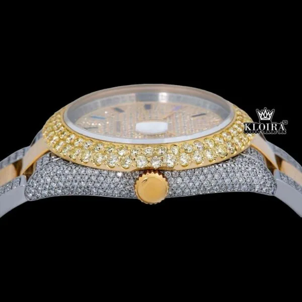 Rainbow Stick Markers Dial Two Tone Iced Out Moissanite Diamond Watch Crown View