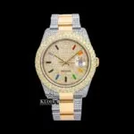 Rainbow Stick Markers Dial Two Tone Iced Out Moissanite Diamond Watch