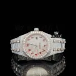 Red Arabic Dial Two Tone Fully Iced Out Moissanite Diamond Watch