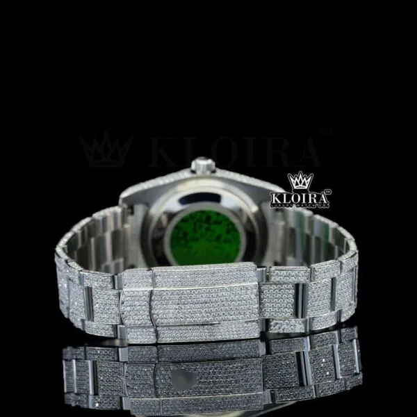 Red Arabic Numerals Dial Diamond Bezel Fully Iced Out Moissanite Watch Caseback View