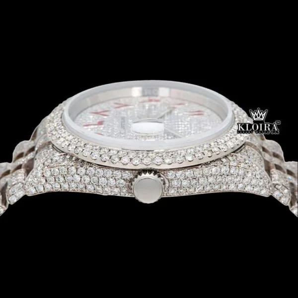 Red Arabic Numerals Fully Iced Out Moissanite Diamond Watch Crown View
