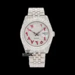 Red Arabic Numerals Fully Iced Out Moissanite Diamond Watch