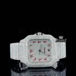 Red Arabic Numerals White Dial Full Iced Out Moissanite Watch