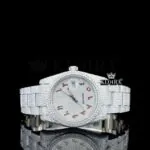 Red Arabic Numerals White Dial Fully Bust Down Moissanite Diamond Watch