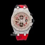 Red Camouflage Strap Rose Gold Chronograph Dial Moissanite Watch