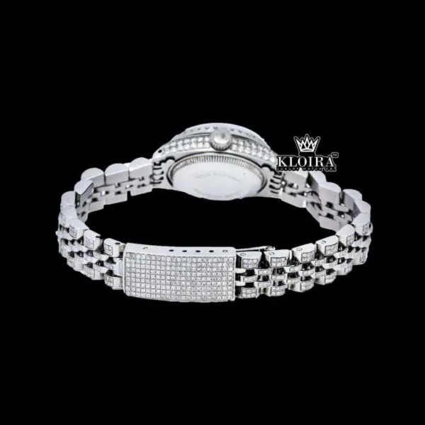 Red Dial Diamond Markers Bust Down Moissanite Diamond Watch Caseback View