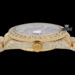 Red Dial Roman Numerals Fully Iced Out Yellow Gold Moissanite Diamond Watch Crown View
