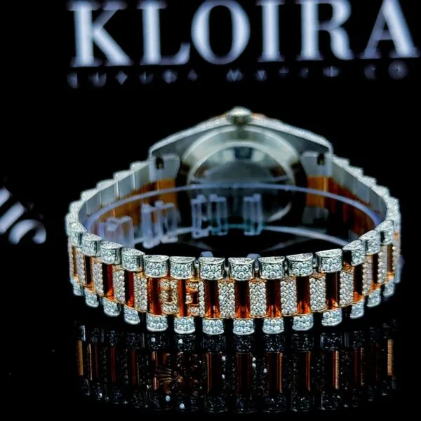 Red Dial Roman Numerals Two Tone Bust Down Moissanite Diamond WatchCaseback View