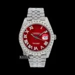 Red Roman Dial Fully Iced White Gold Lab-Grown Diamond Watch