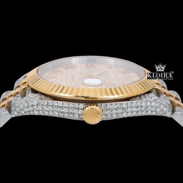 Red Roman Numerals Two Tone Iced Out Moissanite Diamond Watch Crown View