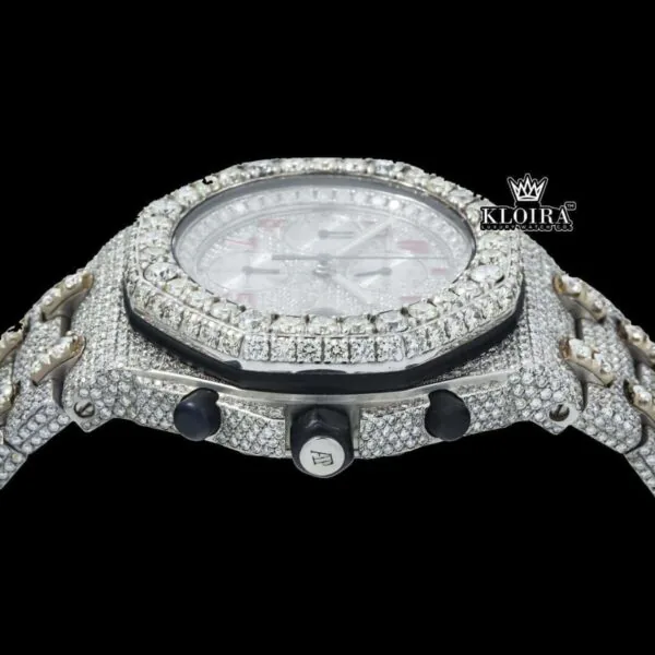 Red Standard Numerals Chronograph Dial Moissanite Watch Crown View