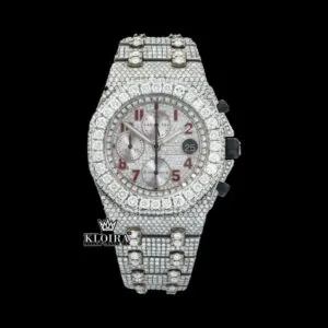 Red Standard Numerals Chronograph Dial Moissanite Watch