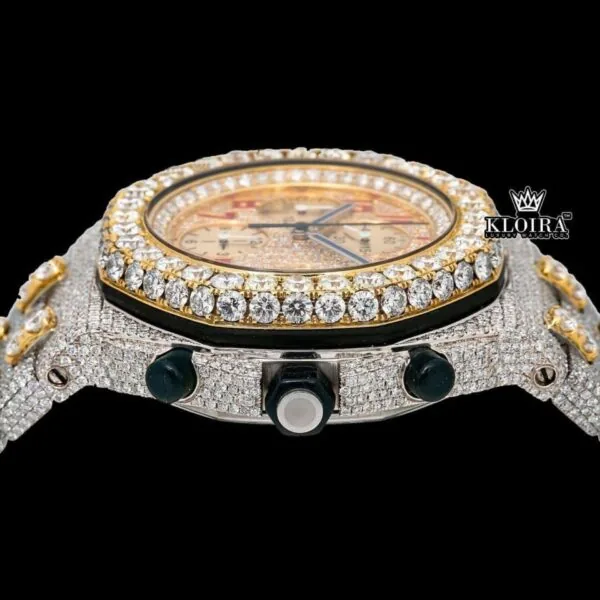 Red Standard Numerals Chronograph Dial Two Tone Moissanite Watch Crown View