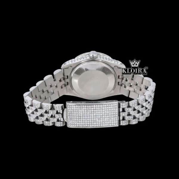 Roman Numeral Full Iced Out Silve Dial Moissanite Diamond Watch Caseback View