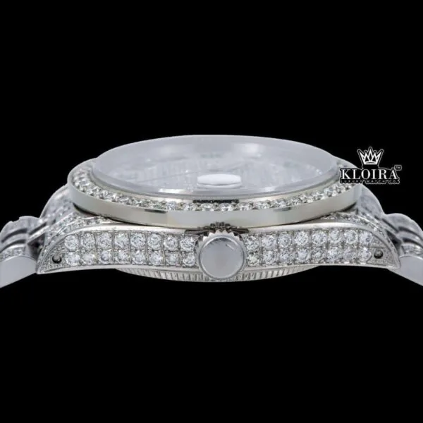 Roman Numeral Full Iced Out Silve Dial Moissanite Diamond Watch Crown View