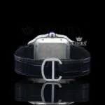 Roman Numerals Black Dial Black Leather Strap Moissanite Diamond Watch Caseback View
