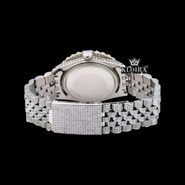 Roman Numerals Black Dial Diamond Link Strap Moissanite Watch Caseback View