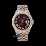 Roman Numerals Brown Dial Two Tone Iced Out Moissanite Watch