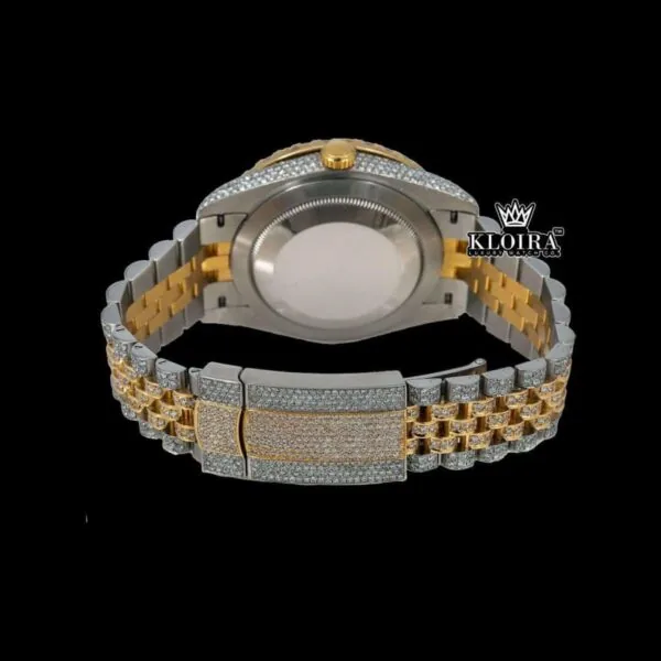 Roman Numerals Dial Diamond Bezel Two Tone Yellow Gold Moissanite Watch Caseback View