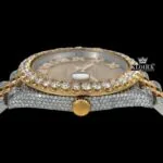 Roman Numerals Dial Diamond Bezel Two Tone Yellow Gold Moissanite Watch Crown View