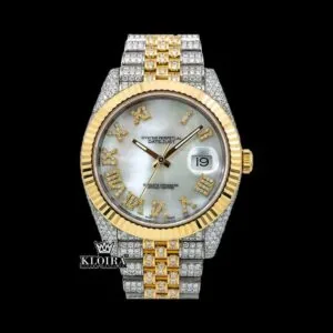 Roman Numerals Dial Two Tone Bust Down Moissanite Watch