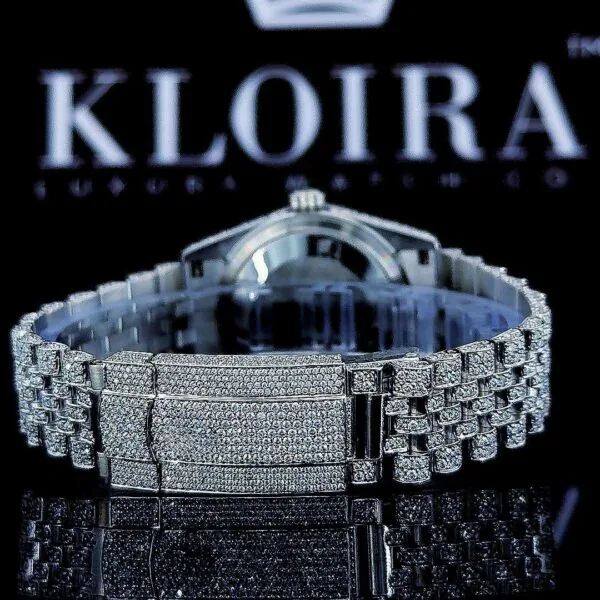 Roman Numerals Fully Iced Out White Dial Moissanite Diamond Watch Caseback View