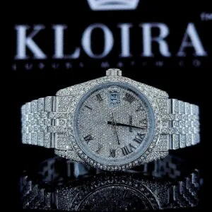 Roman Numerals Fully Iced Out White Dial Moissanite Diamond Watch