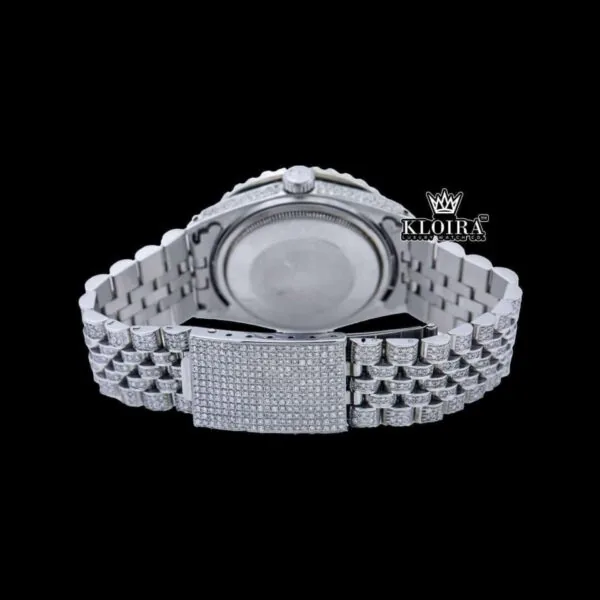 Roman Numerals Pearl Tone Dial Fully Iced Out Moissanite Watch Caseback View
