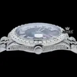 Roman Numerals Pearl Tone Dial Fully Iced Out Moissanite Watch Crown View
