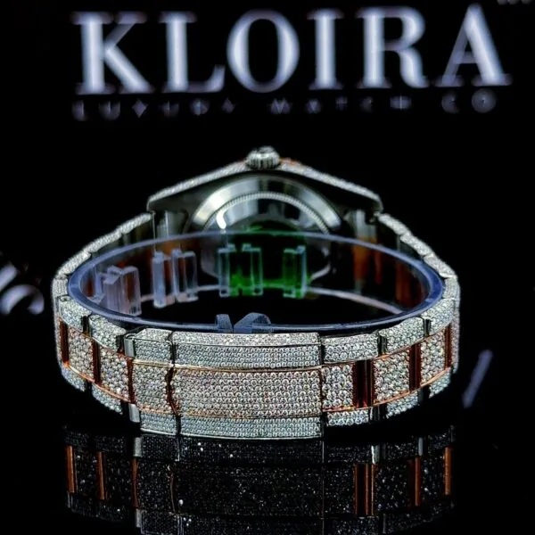 Roman Numerals Rose Gold Dial Two Tone Iced Out Moissanite Watch Bracelet View