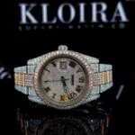 Roman Numerals Rose Gold Dial Two Tone Iced Out Moissanite Watch