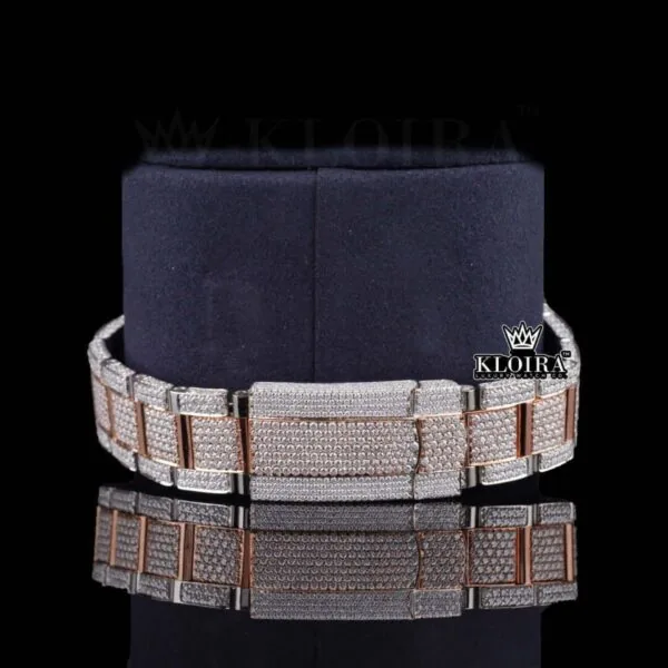 Roman Numerals Rose Gold Dial Two Tone Moissanite Watch Bracelet View