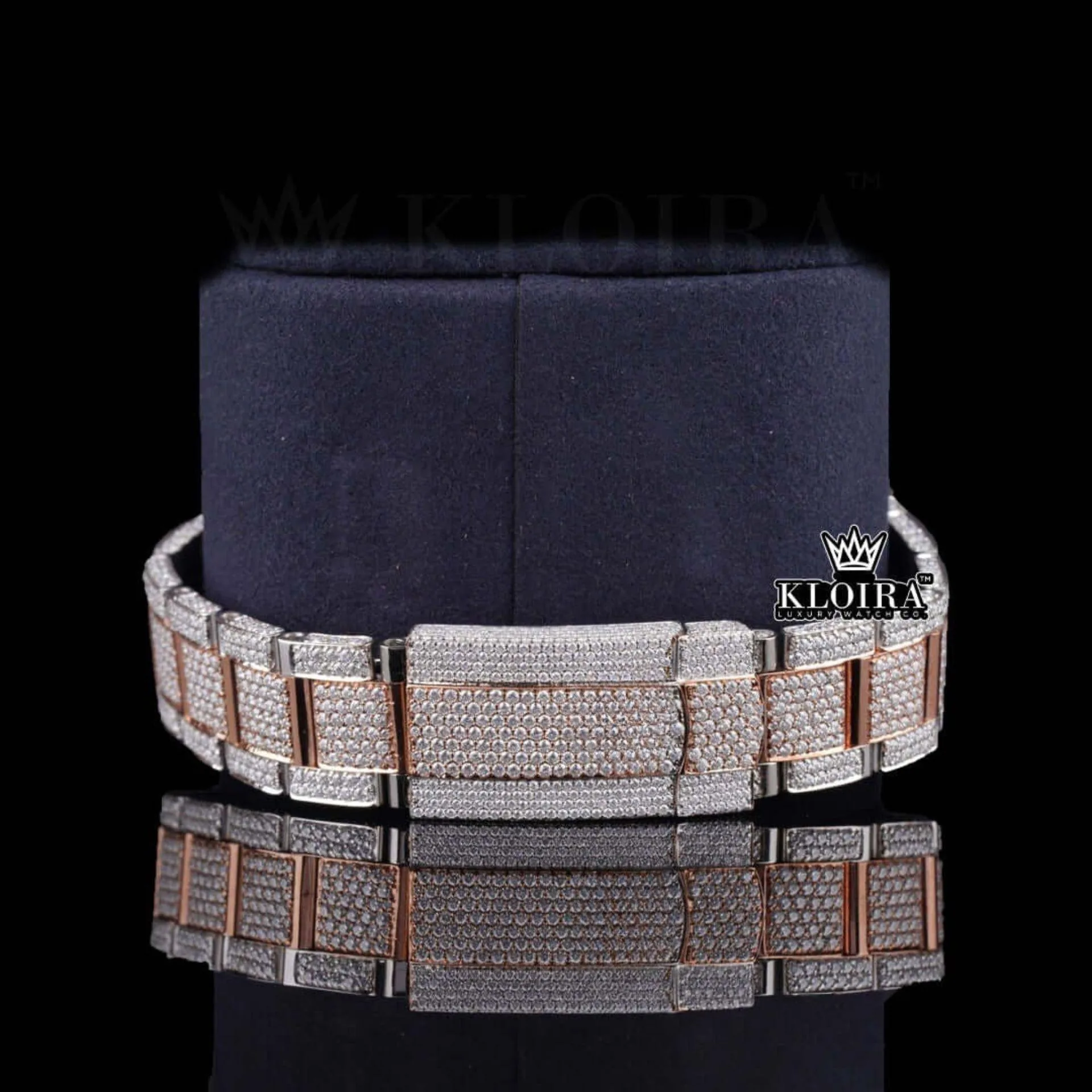 Roman Numerals Rose Gold Dial Two Tone Moissanite Watch Bracelet View