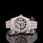 Roman Numerals Rose Gold Dial Two Tone Moissanite Watch Front View