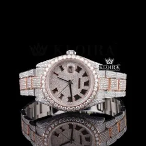 Roman Numerals Rose Gold Dial Two Tone Moissanite Watch