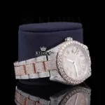 Roman Numerals Rose Gold Dial Two Tone Moissanite Watch Right Profile View