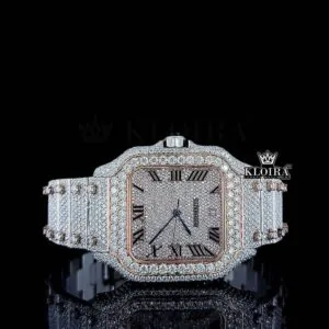 Roman Numerals Rose Gold Diamond Bezel Dial Two Tone Moissanite Watch