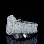 Roman Numerals Rose Gold Diamond Bezel Dial Two Tone Moissanite Watch Left Side View