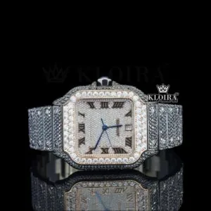 Roman Numerals White Dial Black Iced Out Moissanite Diamond Watch