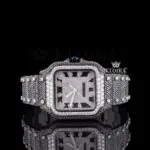 Roman Numerals White Dial Black Moissanite Diamond Watch