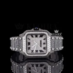 Roman Numerals White Dial Black Moissanite Diamond Watch