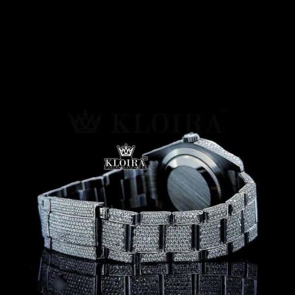 Roman Numerals White Dial Cushion Link Strap Moissanite Watch Back Cross View
