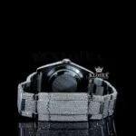Roman Numerals White Dial Cushion Link Strap Moissanite Watch Caseback View