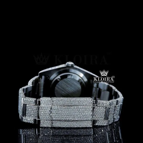 Roman Numerals White Dial Cushion Link Strap Moissanite Watch Caseback View