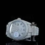 Roman Numerals White Dial Cushion Link Strap Moissanite Watch Front View