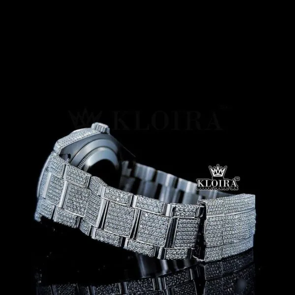 Roman Numerals White Dial Cushion Link Strap Moissanite Watch Left Side View