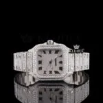 Roman Numerals White Dial Fully Iced Out Moissanite Diamond Watch